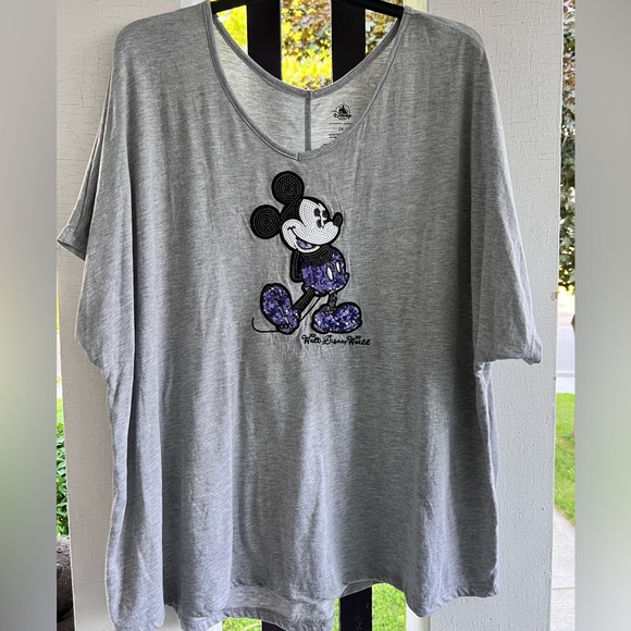 Purple sequin Mickey Mouse dolman short sleeve shirt - Picture 1 of 7